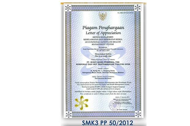 Sertifikat SMK3 PP No. 50/2012